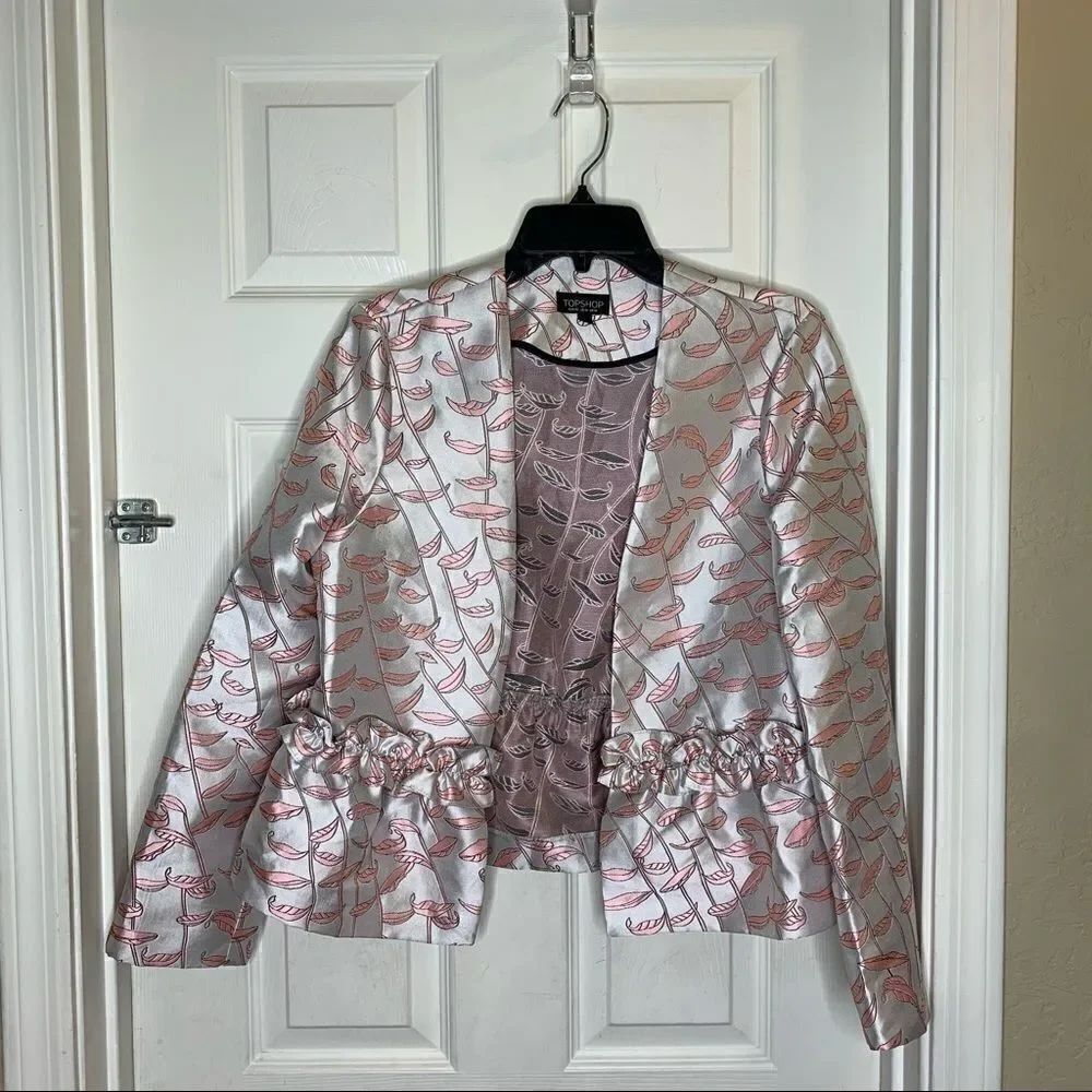 Topshop Silver and Pink Open Front Blazer Size 10